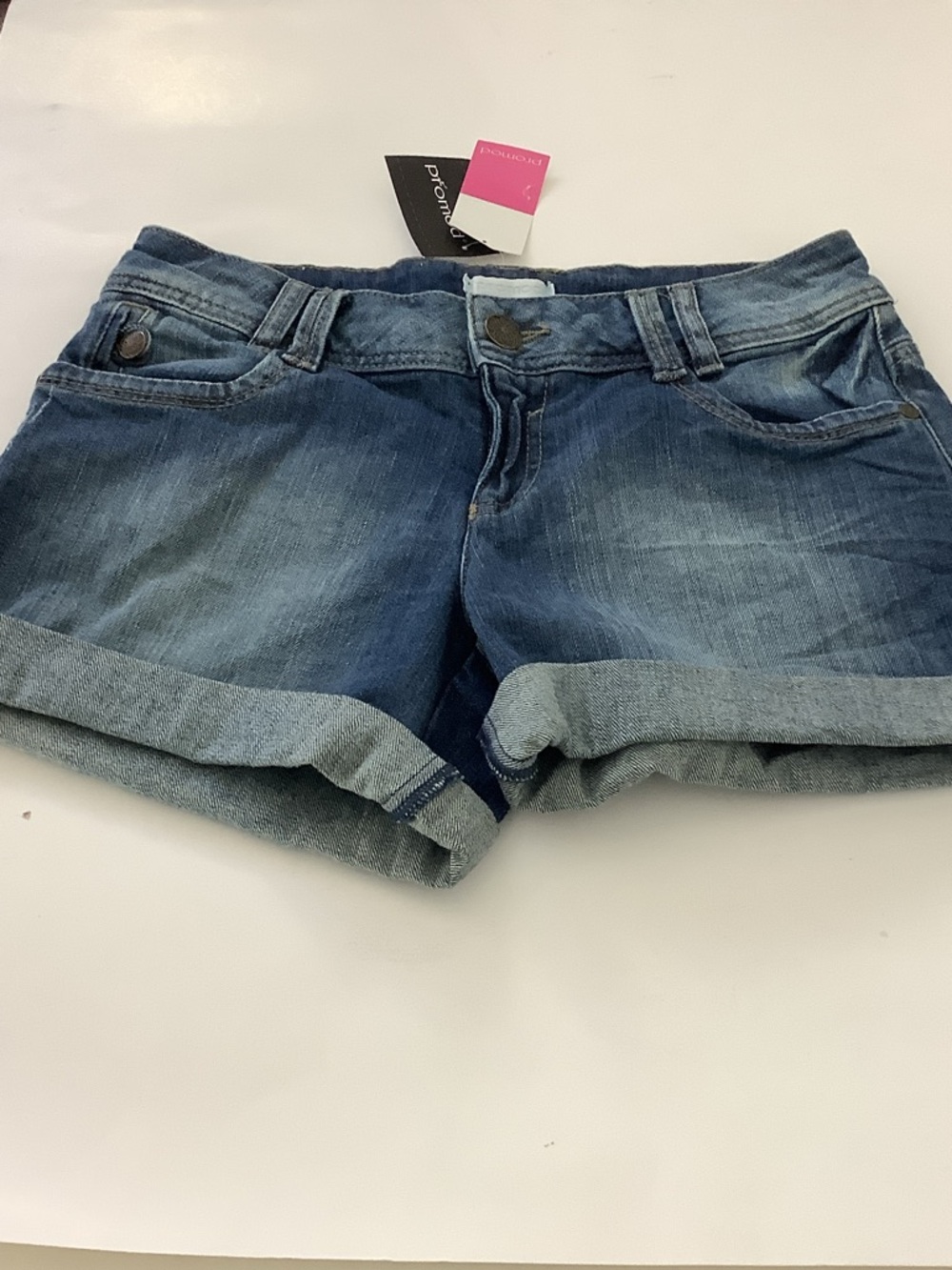 Promod Rolled-Hem Denim Shorts in Medium Blue Wash